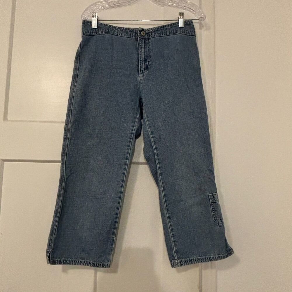 Vintage 90s Old Navy Blue Jeans size 6 Light wash Capris Side Cargo Pocket